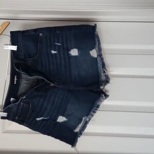 Express Dark Blue Distressed Jean Shorts